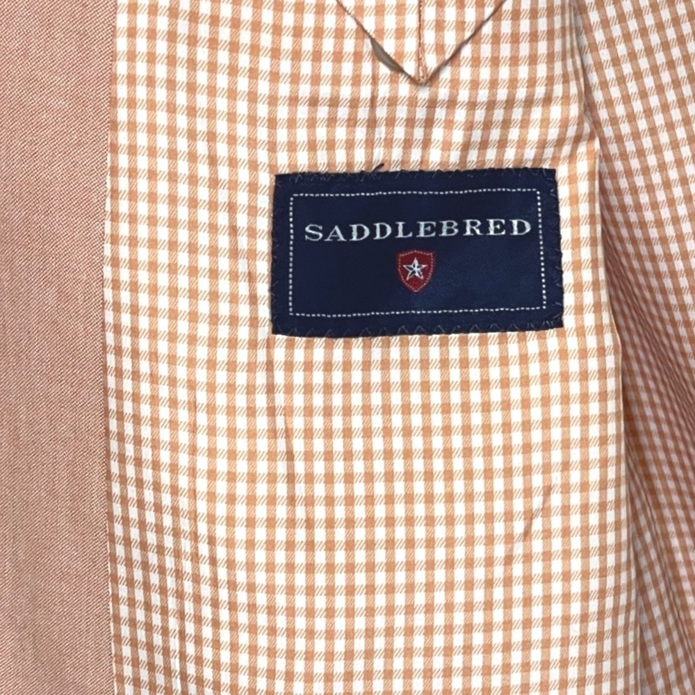Saddlebred Mens 46L Salmon Pink 100% Cotton Blazer Gingham Lining Sport Coat - Picture 4 of 6
